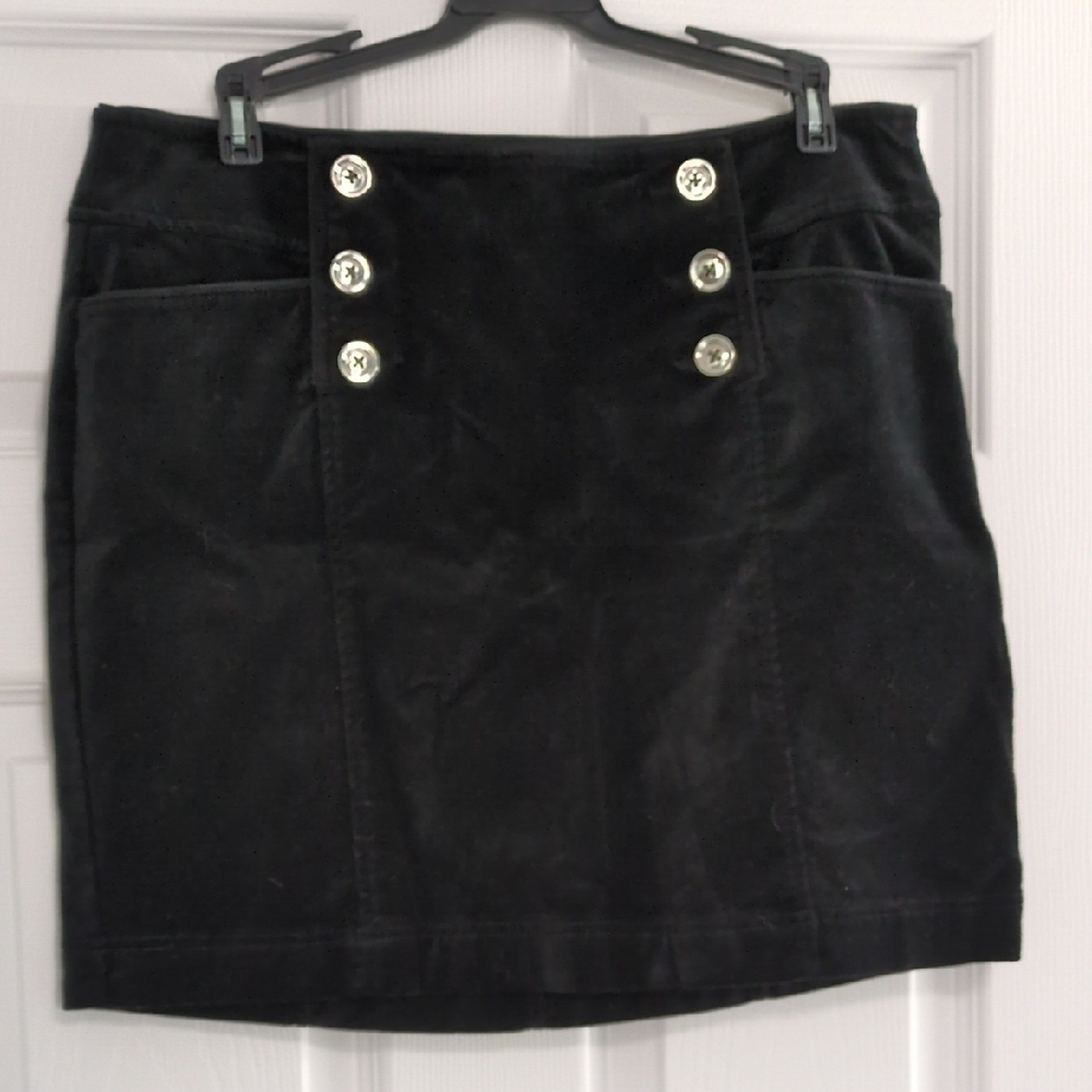 Black Velour Mini Skirt with Silver Buttons
